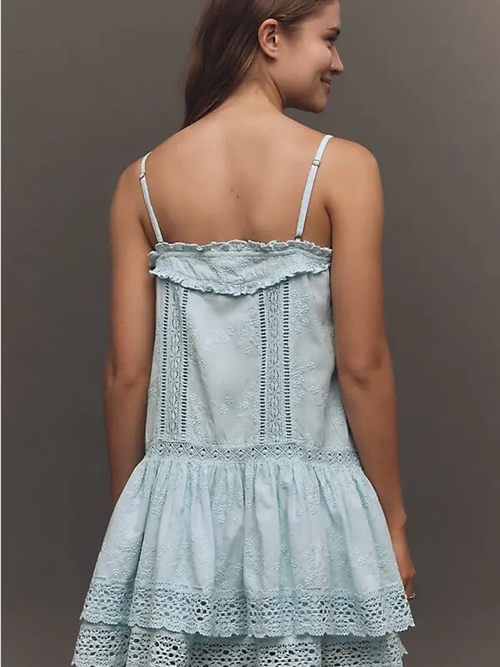 Nwot Pilcro sleeveless Light Blue Eyelet Lace Tiered Mini Dress - Picture 6 of 8